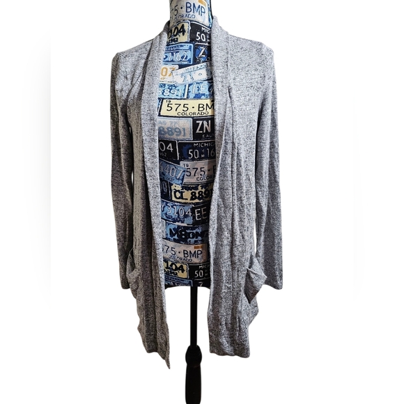 NWT Kim Rogers Light Knit Open Front Gray Cardigan Petite L - Picture 1 of 8
